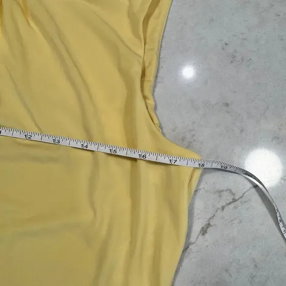 Calvin Klein Butter Yellow Sleeveless Pleated Blouse Women's 14 Quiet Luxury Top - Picture 13 of 16